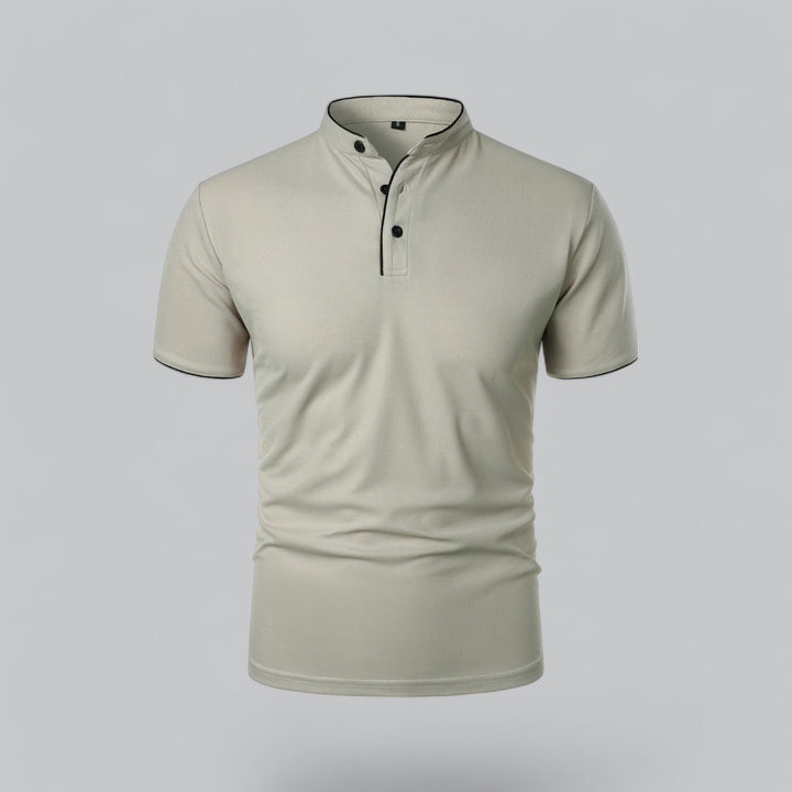 Men's Short-Sleeve Mandarin Collar Cotton Polo Shirt - Light Grey
