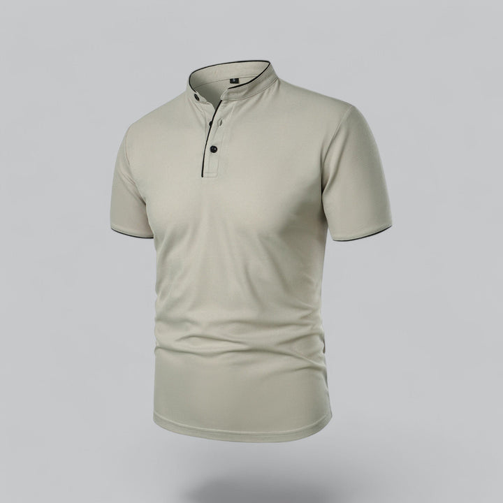 Men's Short-Sleeve Mandarin Collar Cotton Polo Shirt
