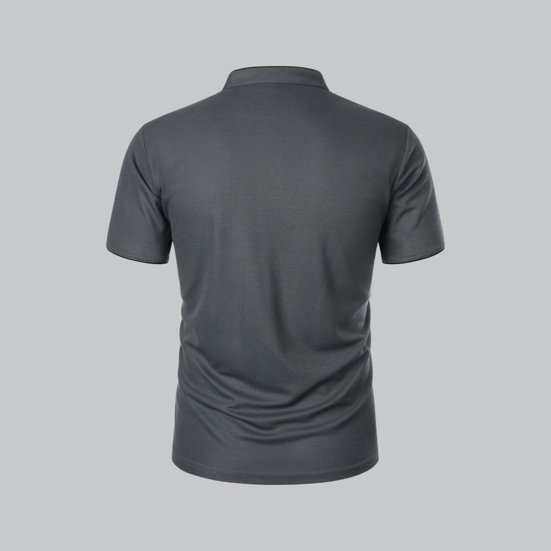 Men's Short-Sleeve Mandarin Collar Cotton Polo Shirt