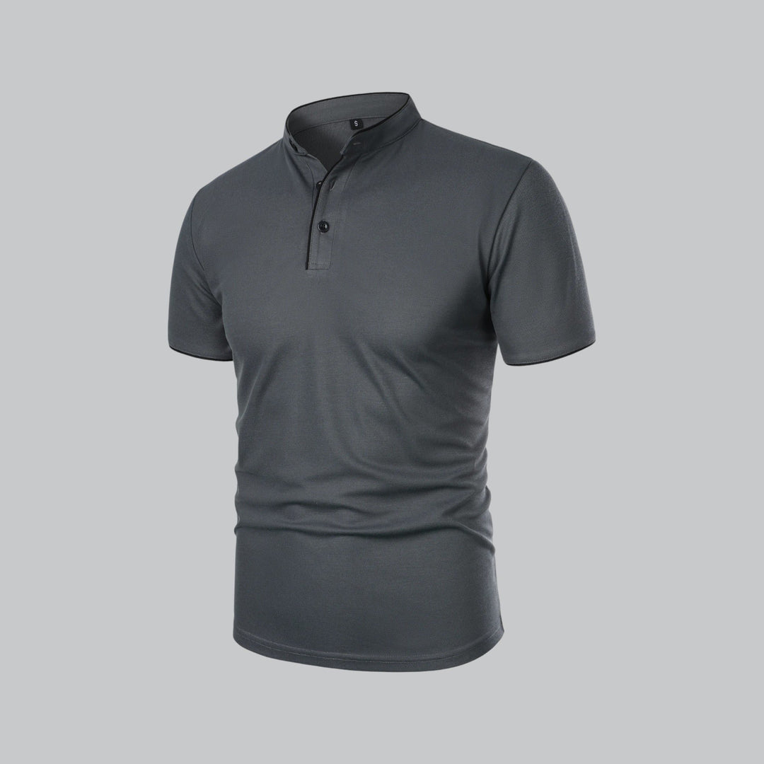 Men's Short-Sleeve Mandarin Collar Cotton Polo Shirt