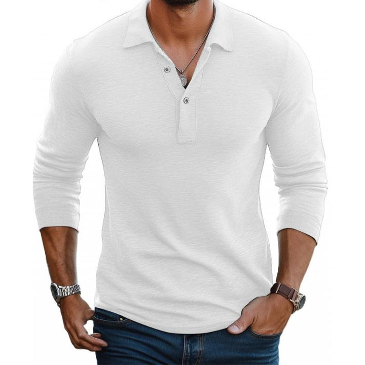 Men's Slim Fit Long Sleeve Satin-Smooth Knit Polo Shirt - White