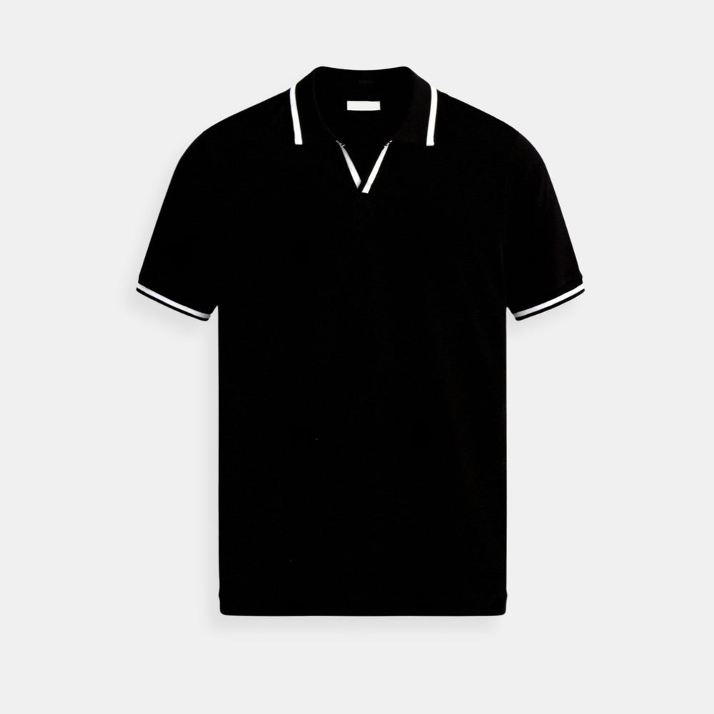 Men's Slim Fit Open-Collar Knit Cotton Polo Shirt - Black