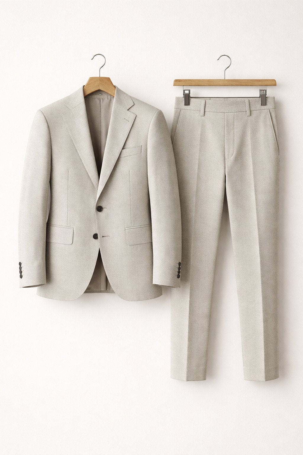 Men's Slim-Fit Two-Piece Suit Structured Blazer Pants Set - Light Grey