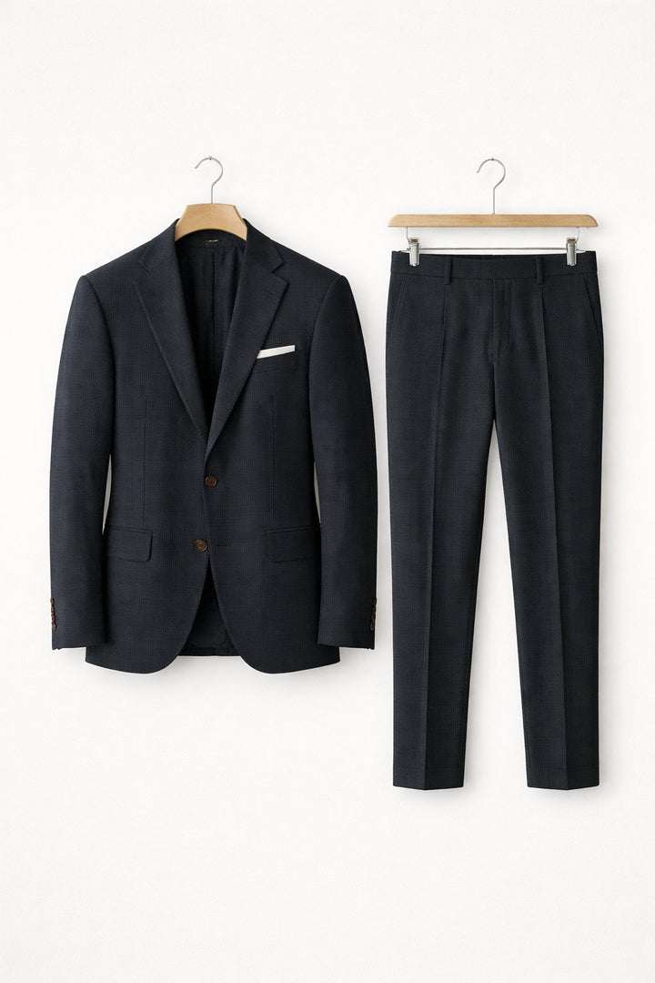 Men's Slim-Fit Two-Piece Suit Structured Blazer Pants Set - Black