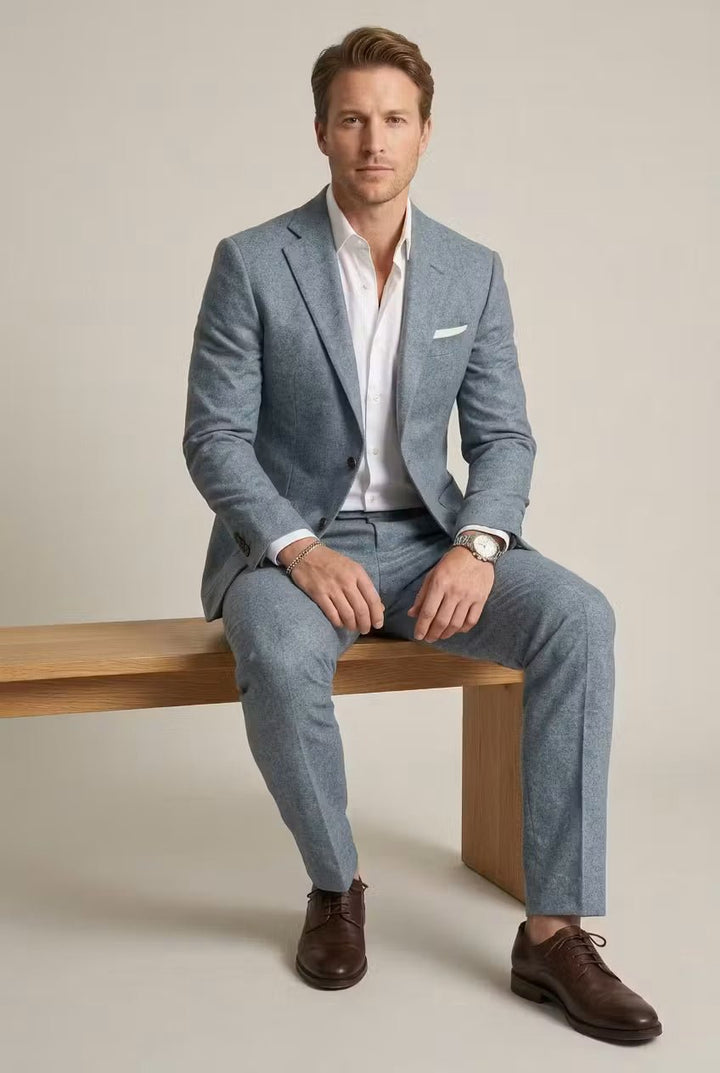 Men's Slim-Fit Two-Piece Suit Structured Blazer Pants Set