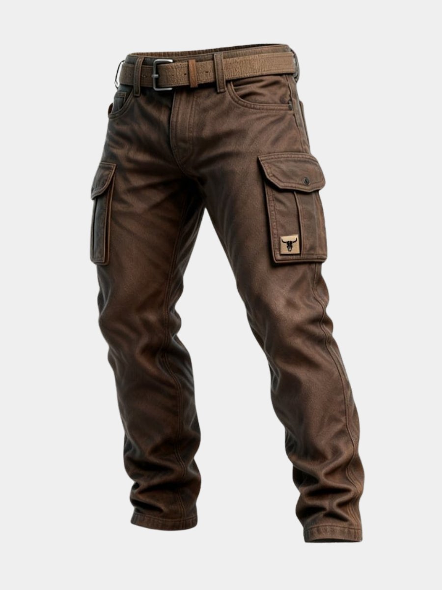 Men's Slim Tapered-Fit Cargo Pants Bull Patch Side Pockets