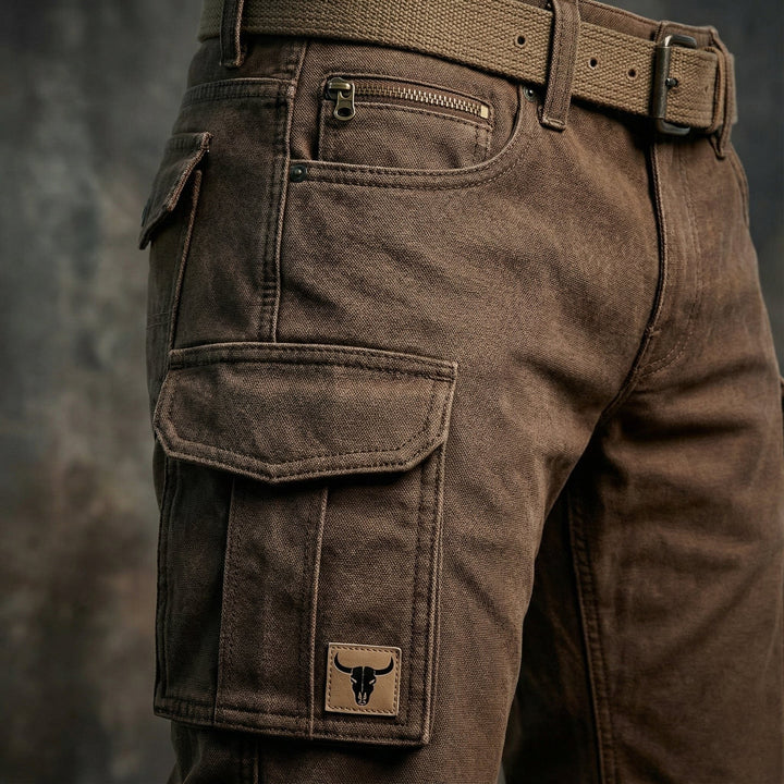 Men's Slim Tapered-Fit Cargo Pants Bull Patch Side Pockets