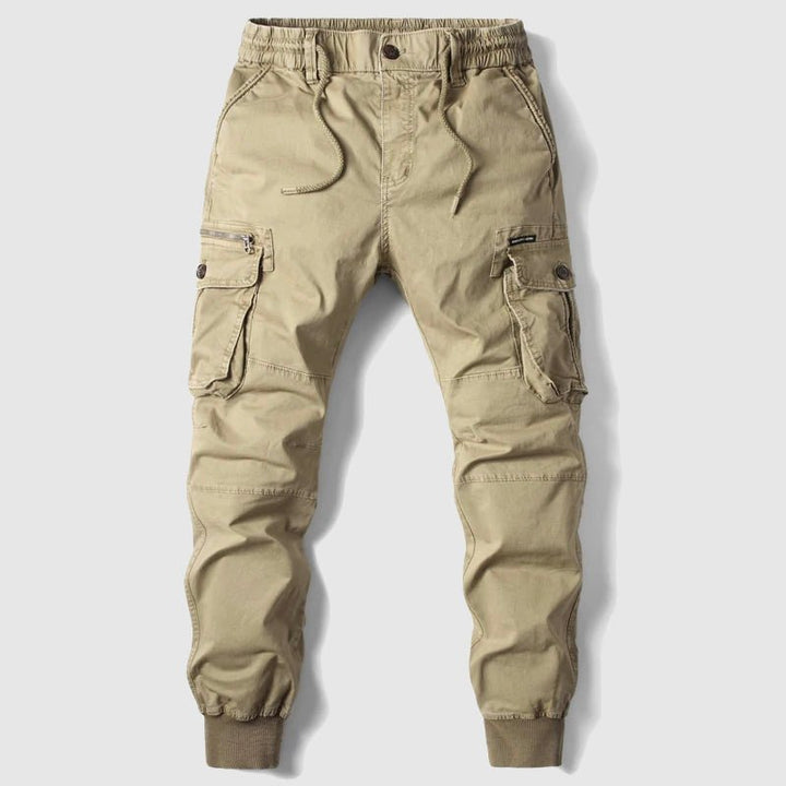 Men's Tactical Cargo Jogger Pants Elastic Waist Cuffed Ankle - Khaki