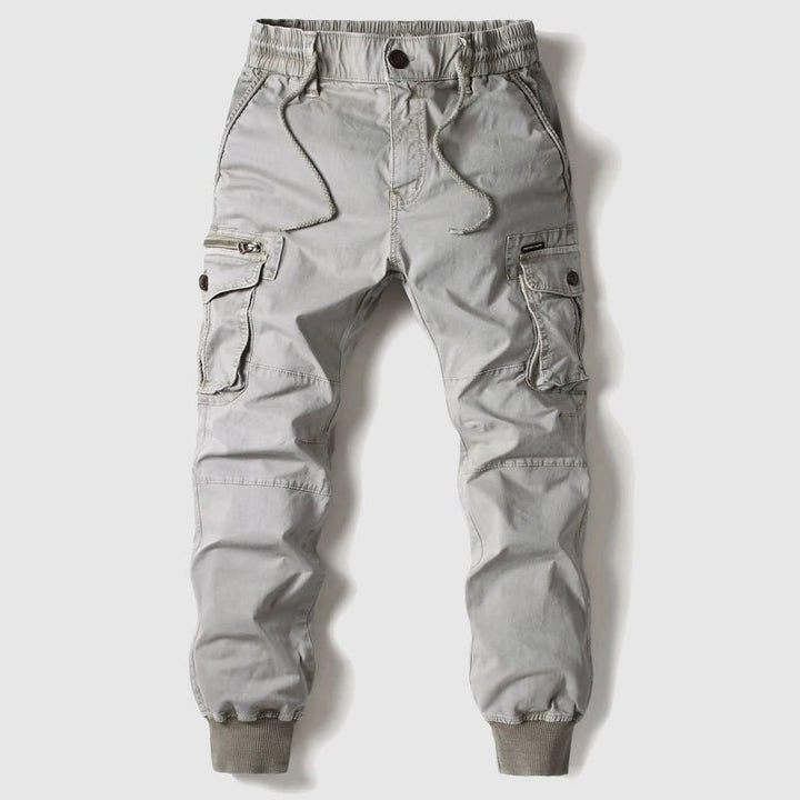 Men's Tactical Cargo Jogger Pants Elastic Waist Cuffed Ankle - Grey