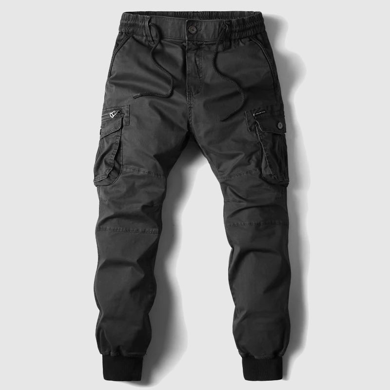Men's Tactical Cargo Jogger Pants Elastic Waist Cuffed Ankle - Black
