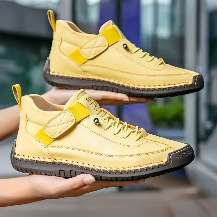 Men's Wide-Fit Orthopedic Arch-Support Leather Sneakers - Yellow
