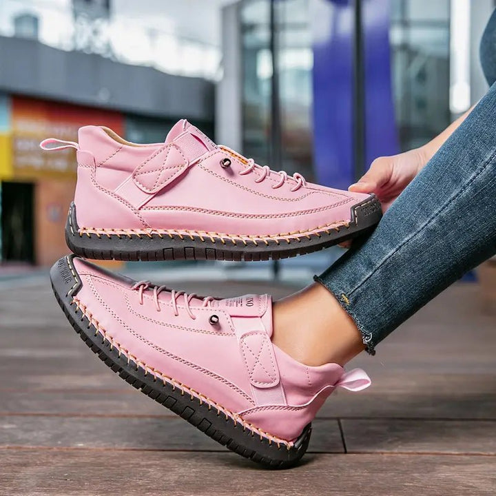 Men's Wide-Fit Orthopedic Arch-Support Leather Sneakers - Pink