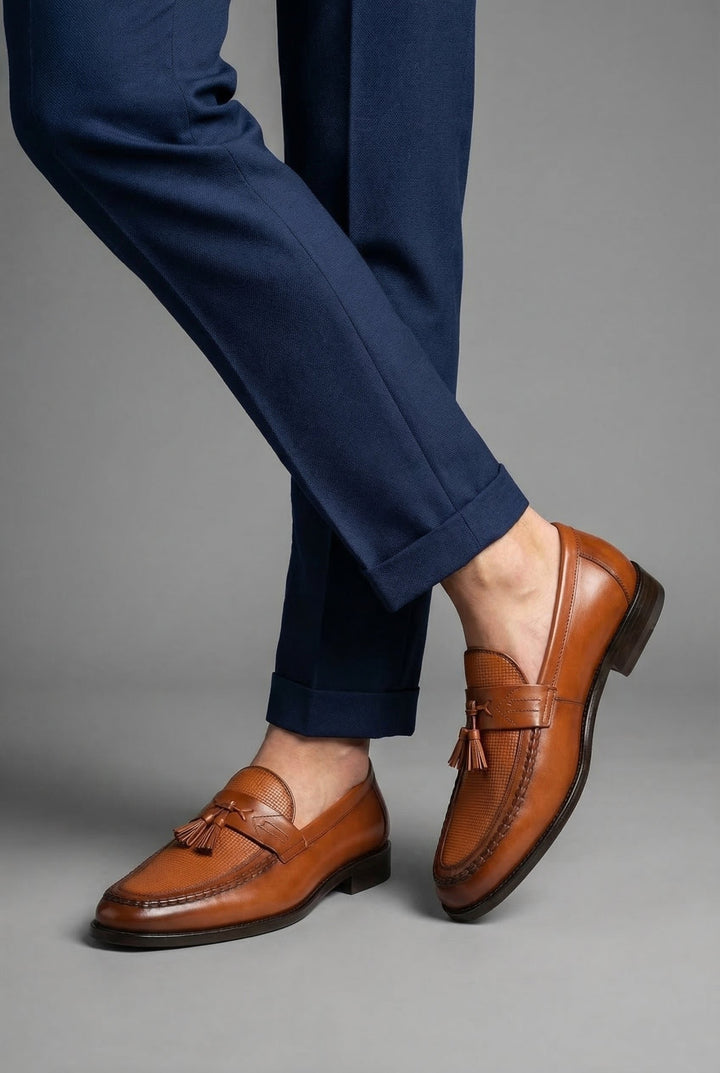 Men's Woven Vamp Tassel Slip-On Dress Loafers