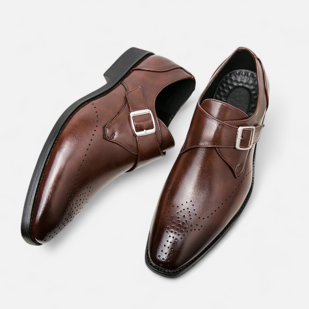 Men’s Monk Strap Dress Shoes - Single Buckle Brogue Detail Formal Loafers