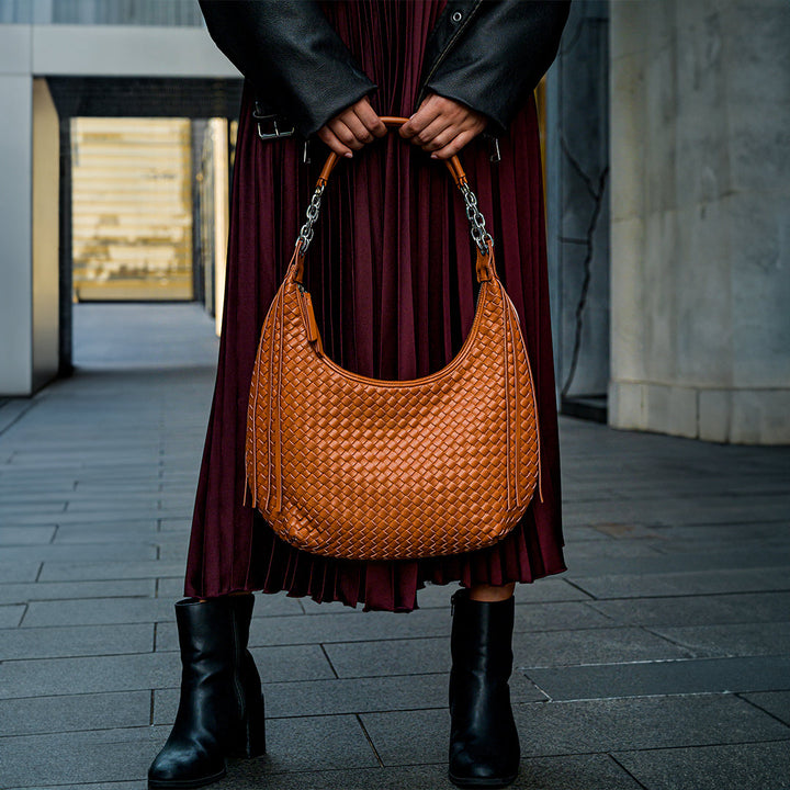 Women’s Woven Basketweave Leather Hobo Bag