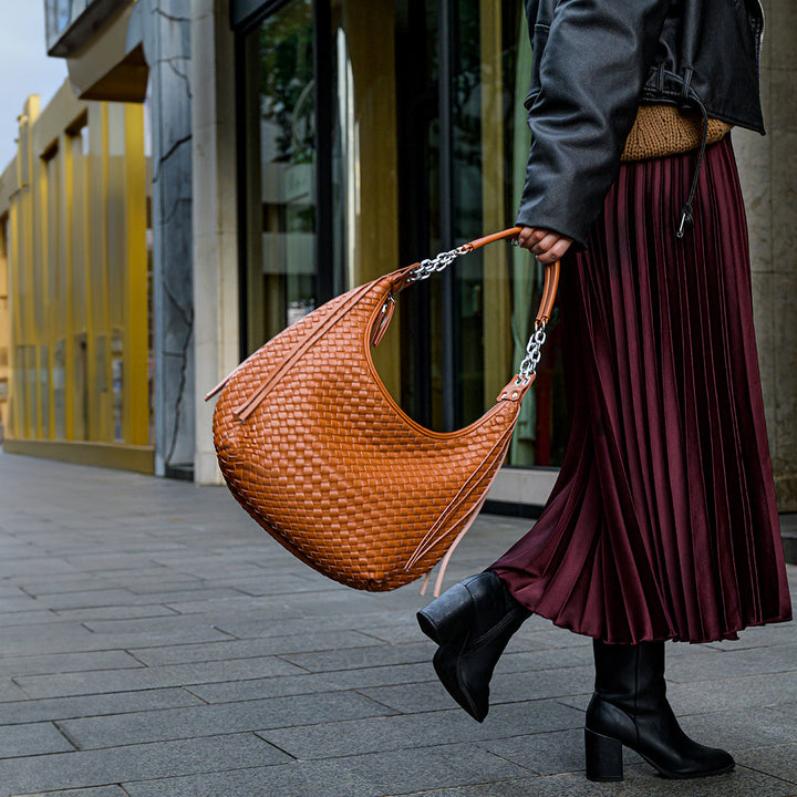 Women’s Woven Basketweave Leather Hobo Bag