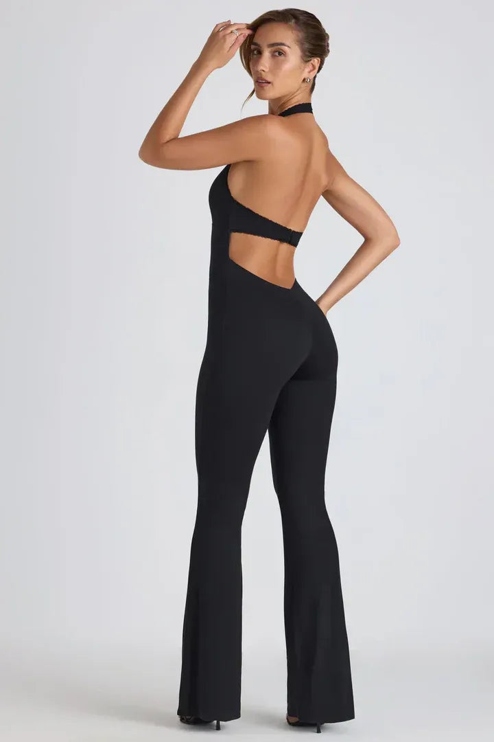 Women’s Backless Halter Flare-Leg Jumpsuit