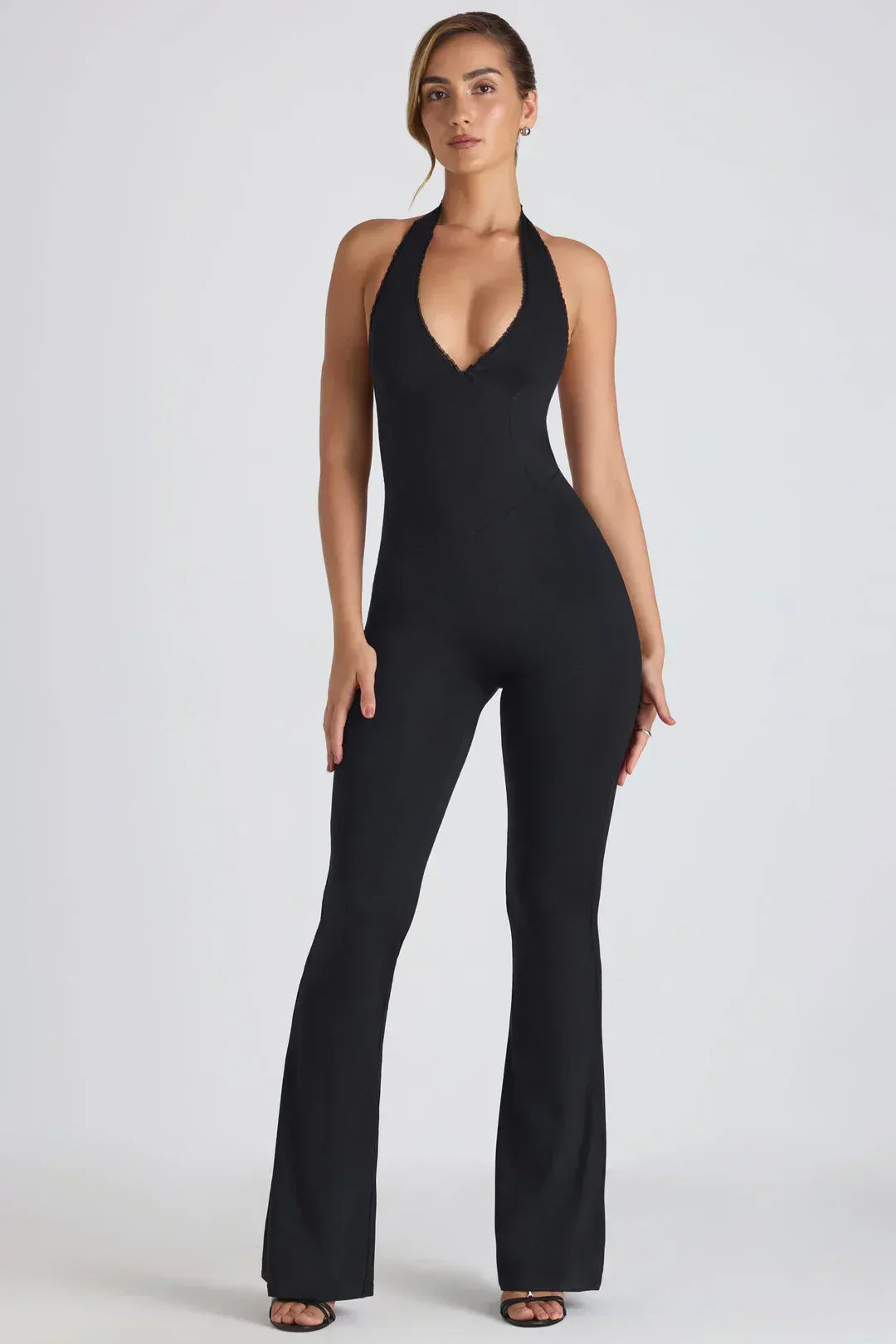 Women’s Backless Halter Flare-Leg Jumpsuit