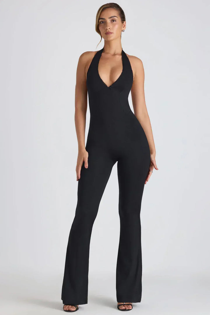 Women’s Backless Halter Flare-Leg Jumpsuit