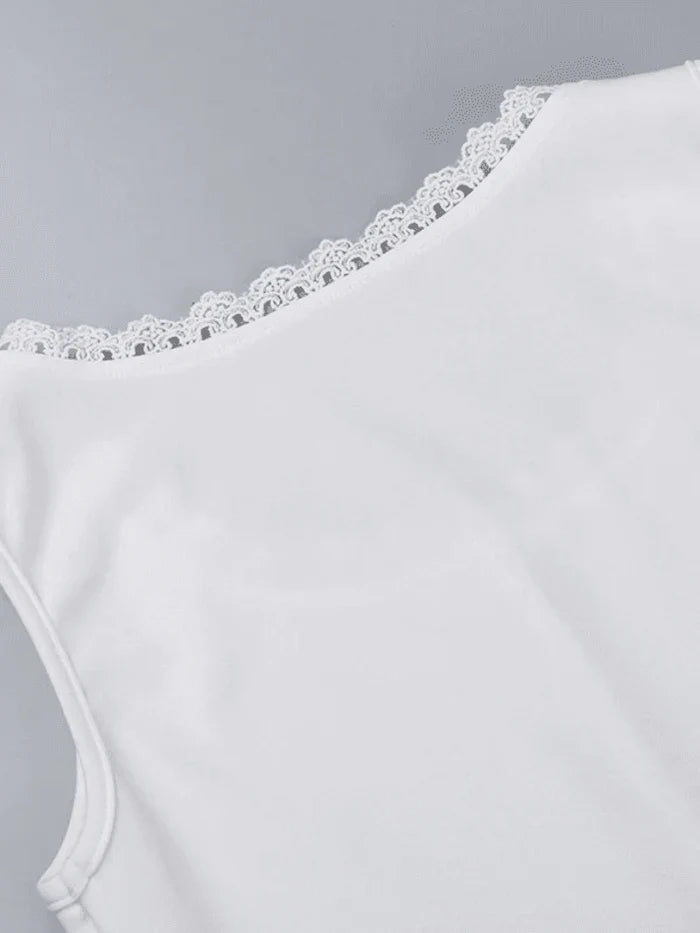 Women's Vintage Tank Top - Lace-Trim Button-Front