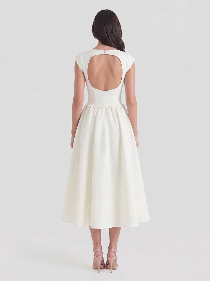 Women's 1950s-Inspired Bateau Neck Full Skirt Satin Midi Dress