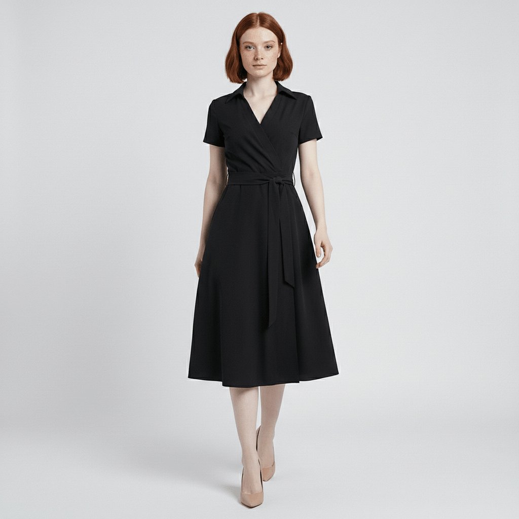 Women's A-Line Wrap V-Neck Short Sleeve Midi Dress