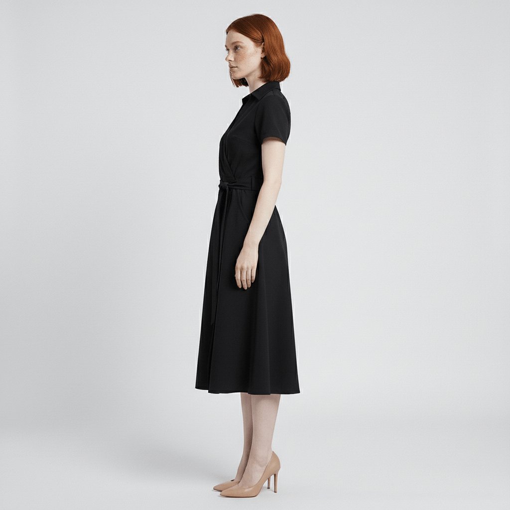 Women's A-Line Wrap V-Neck Short Sleeve Midi Dress