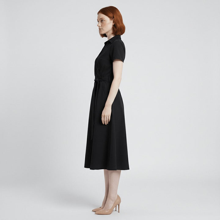 Women's A-Line Wrap V-Neck Short Sleeve Midi Dress