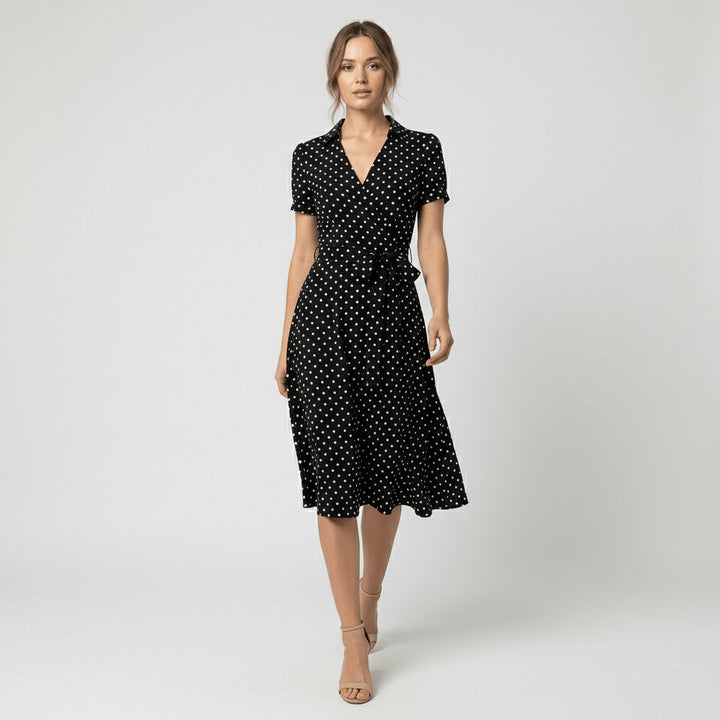 Women's A-Line Wrap V-Neck Short Sleeve Midi Dress