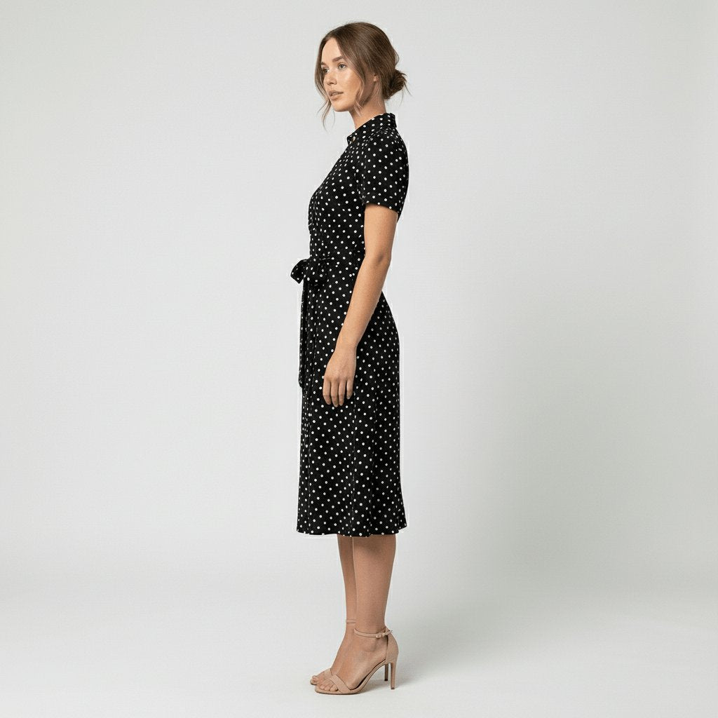 Women's A-Line Wrap V-Neck Short Sleeve Midi Dress