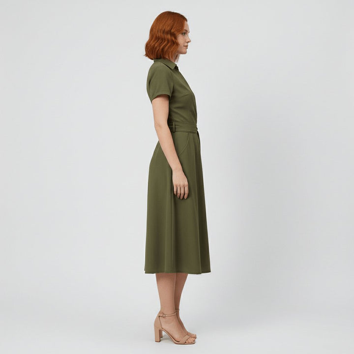 Women's A-Line Wrap V-Neck Short Sleeve Midi Dress