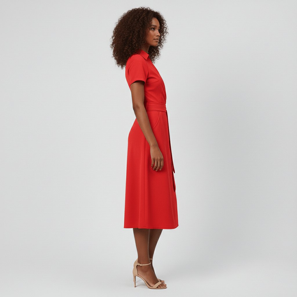 Women's A-Line Wrap V-Neck Short Sleeve Midi Dress