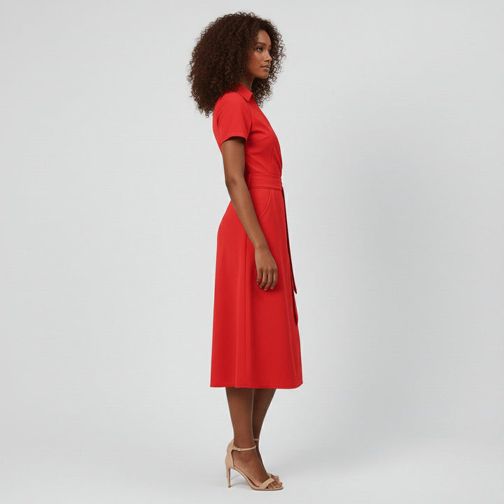 Women's A-Line Wrap V-Neck Short Sleeve Midi Dress