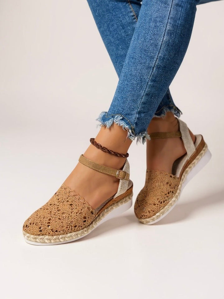 Women's Boho Crochet Ankle-Strap Espadrille Platform Sandals - Brown