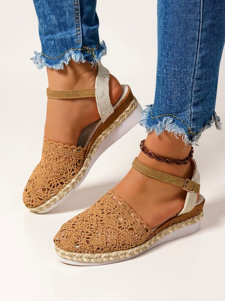 Women's Boho Crochet Ankle-Strap Espadrille Platform Sandals