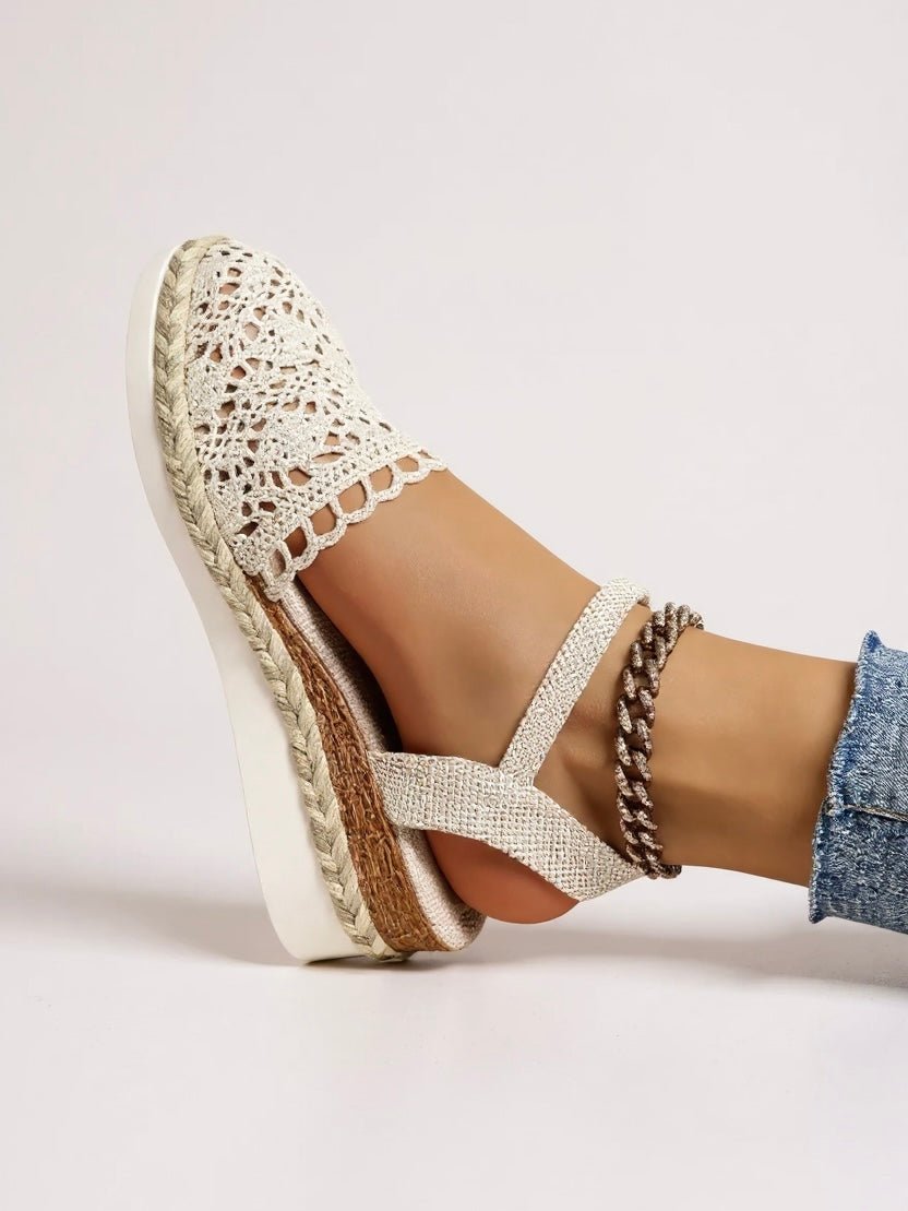 Women's Boho Crochet Ankle-Strap Espadrille Platform Sandals