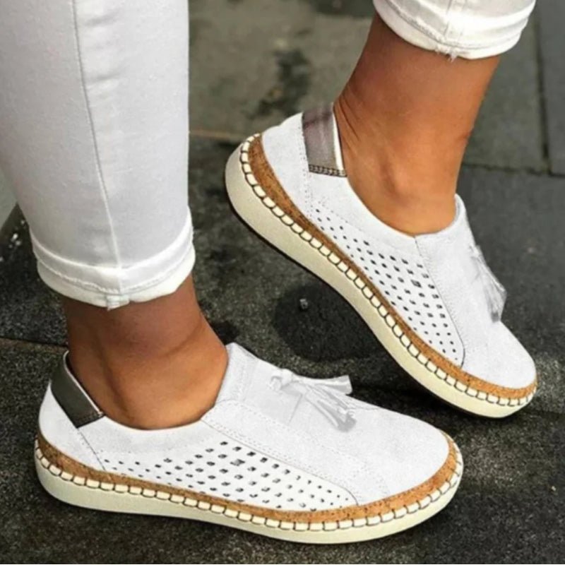 Women's Breathable Suede Slip-On Sneakers Arch Support Flat Loafers - White (Almost sold out!)