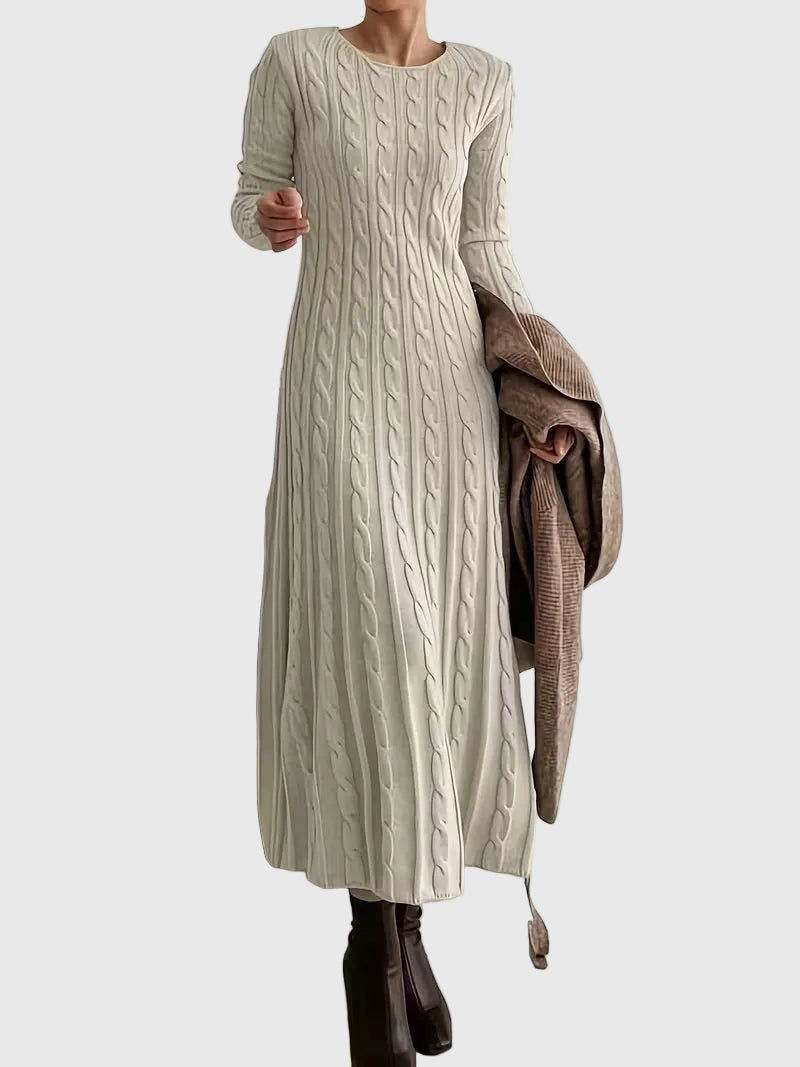 Women's Cable-Knit Long-Sleeve Maxi Sweater Dress - Apricot