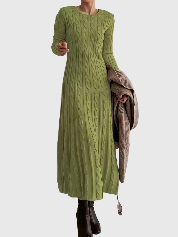Women's Cable-Knit Long-Sleeve Maxi Sweater Dress - Green