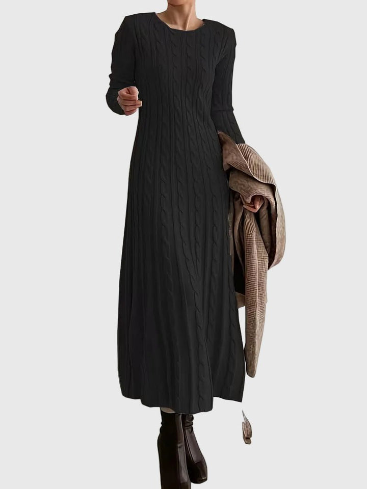 Women's Cable-Knit Long-Sleeve Maxi Sweater Dress - Black
