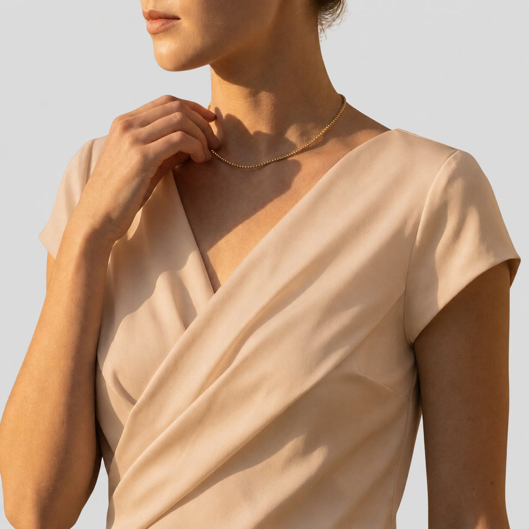 Women's Cap Sleeve Draped Wrap V-Neck Blouse Top