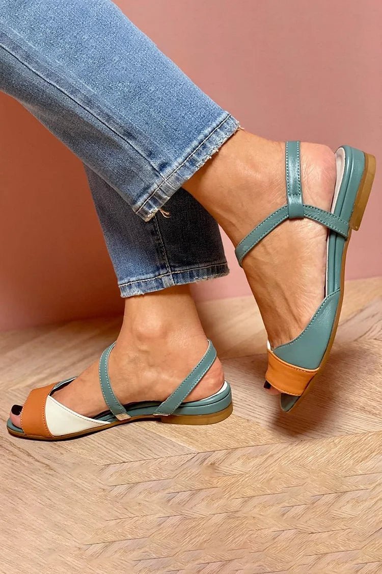 Women's Color Block Ankle Strap Flat Sandals Open Toe
