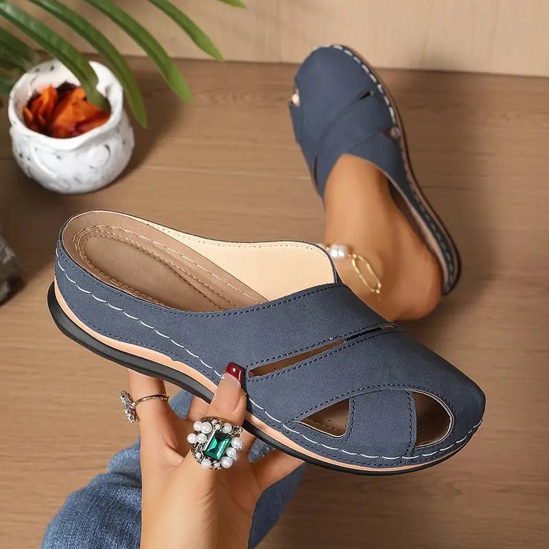 Women's Cushioned Slip-On Open-Toe Flat Sandal Slides - Blue
