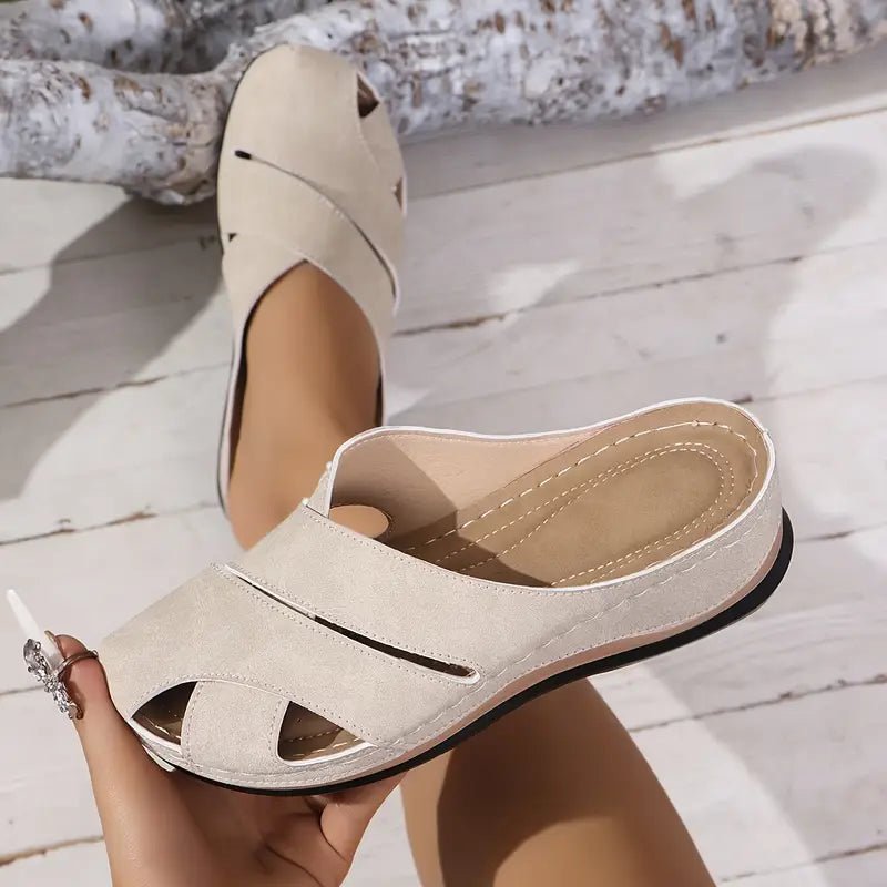 Women's Cushioned Slip-On Open-Toe Flat Sandal Slides - Beige
