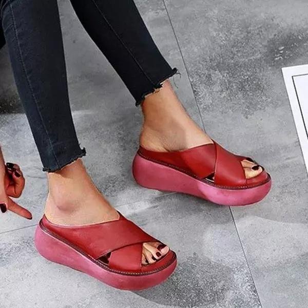 Women's Cushioned X-Strap Flat Slide Sandals - Red