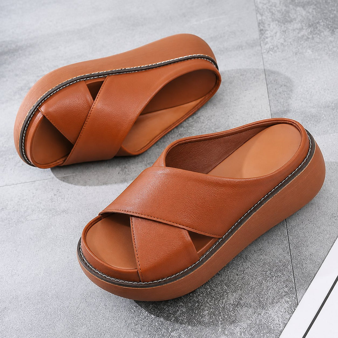 Women's Cushioned X-Strap Flat Slide Sandals - Brown