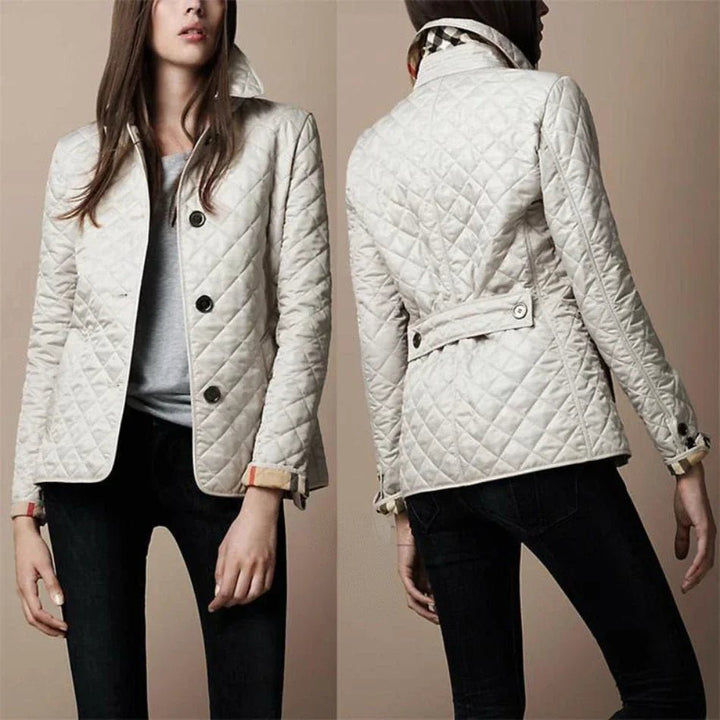 Women's Diamond-Quilted Button-Through Tailored Jacket - White