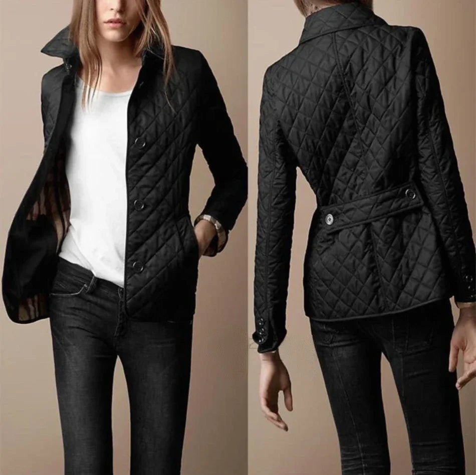 Women's Diamond-Quilted Button-Through Tailored Jacket - Black