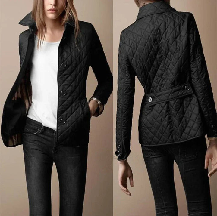 Women's Diamond-Quilted Button-Through Tailored Jacket - Black