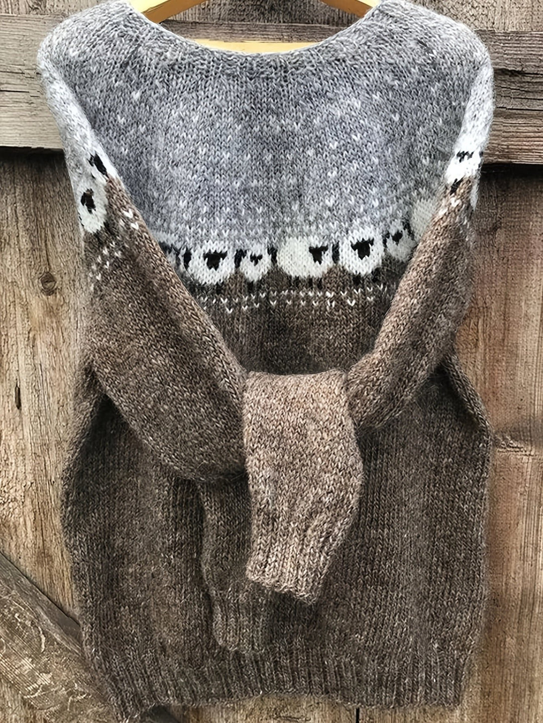 Women's Fair Isle Sheep Jacquard Thick Knit Pullover Sweater - Gray